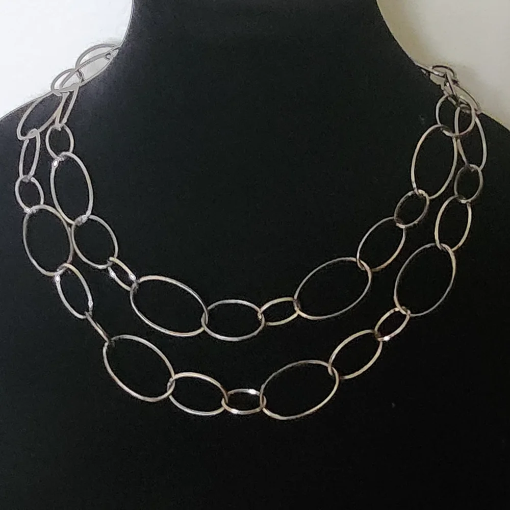 VTG Long Necklace Dark Silver Tone Chain